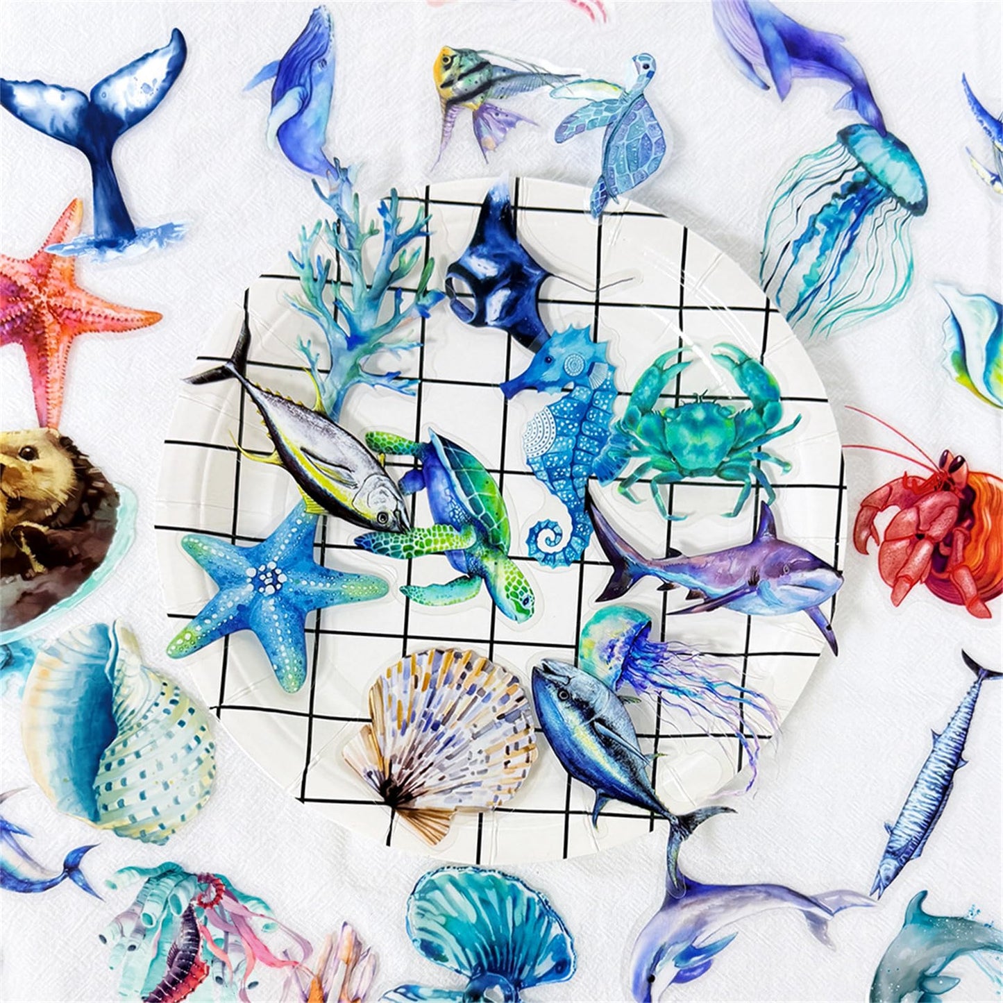 Hopetl 50PCS Marine Animal Stickers — Transparent PET Ocean Decals for Scrapbooks, Laptops & Water Bottles