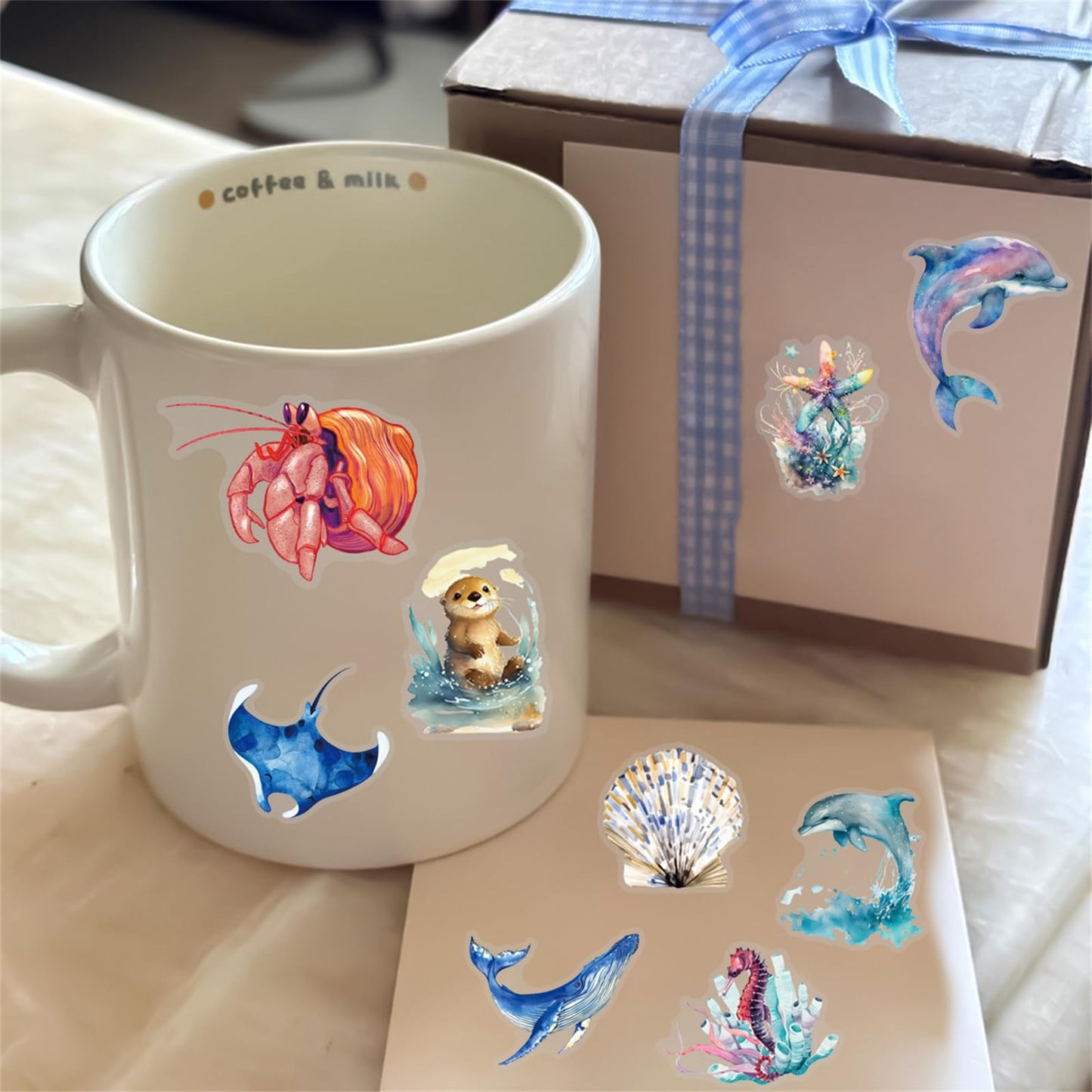 Hopetl 50PCS Marine Animal Stickers — Transparent PET Ocean Decals for Scrapbooks, Laptops & Water Bottles