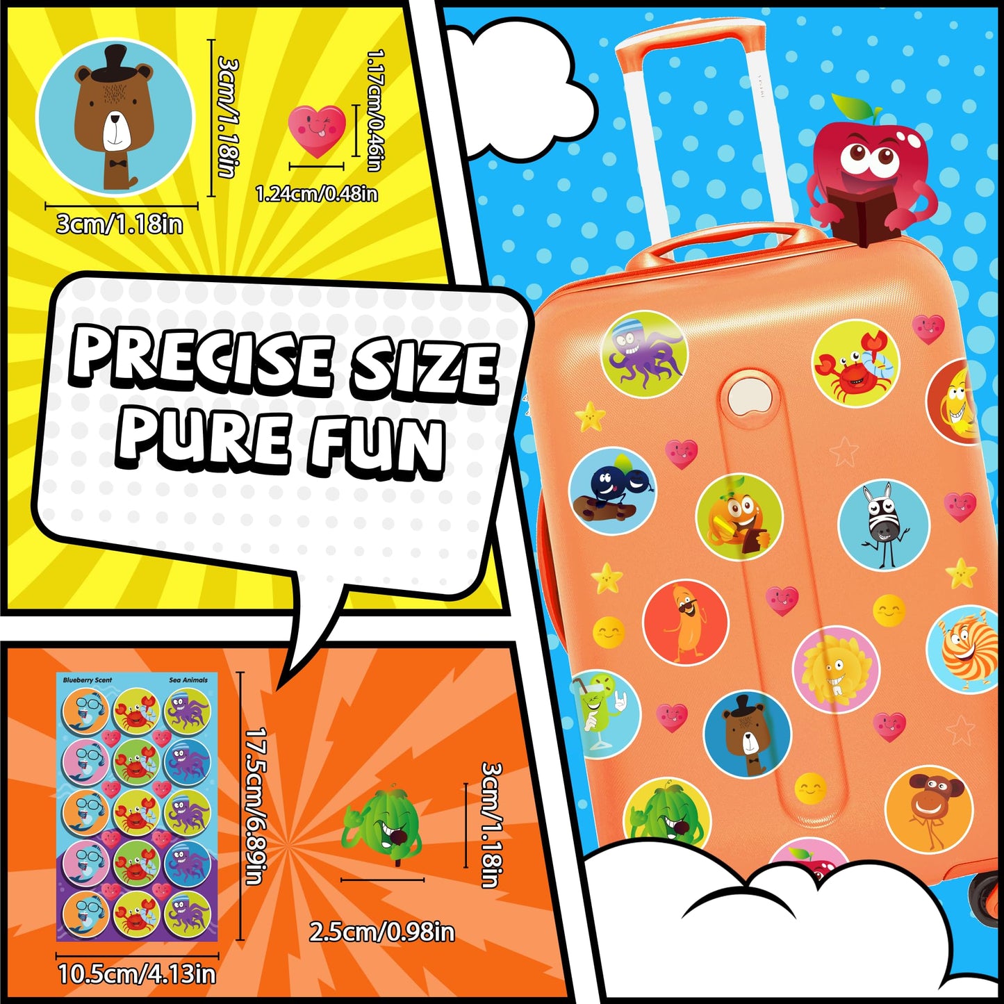 HORIECHALY Smelly Stickers Scratch and Sniff – 9 Scents, 36 Sheets, 540 Large + 288 Mini