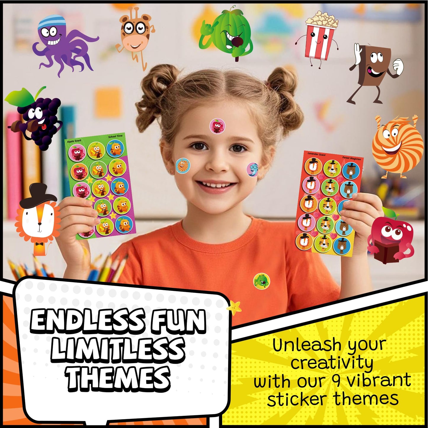 HORIECHALY Smelly Stickers Scratch and Sniff – 9 Scents, 36 Sheets, 540 Large + 288 Mini