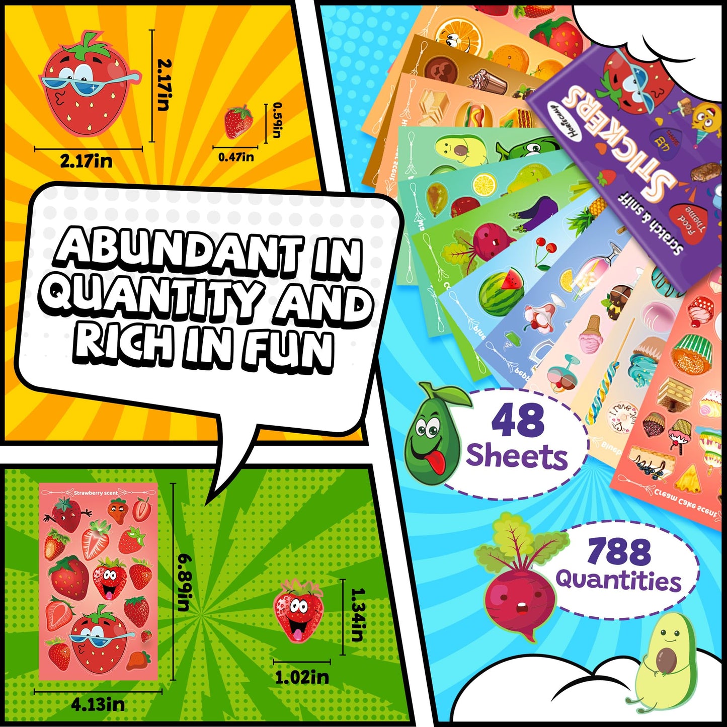 HORIECHALY Smelly Stickers for Kids – 48 Sheets, 12 Scents, Scratch & Sniff Fun for Classrooms