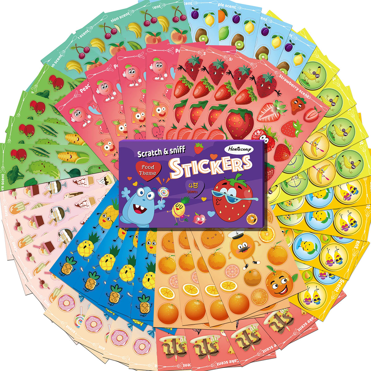HORIECHALY Smelly Stickers for Kids – 48 Sheets, 12 Scents, Scratch & Sniff Fun for Classrooms