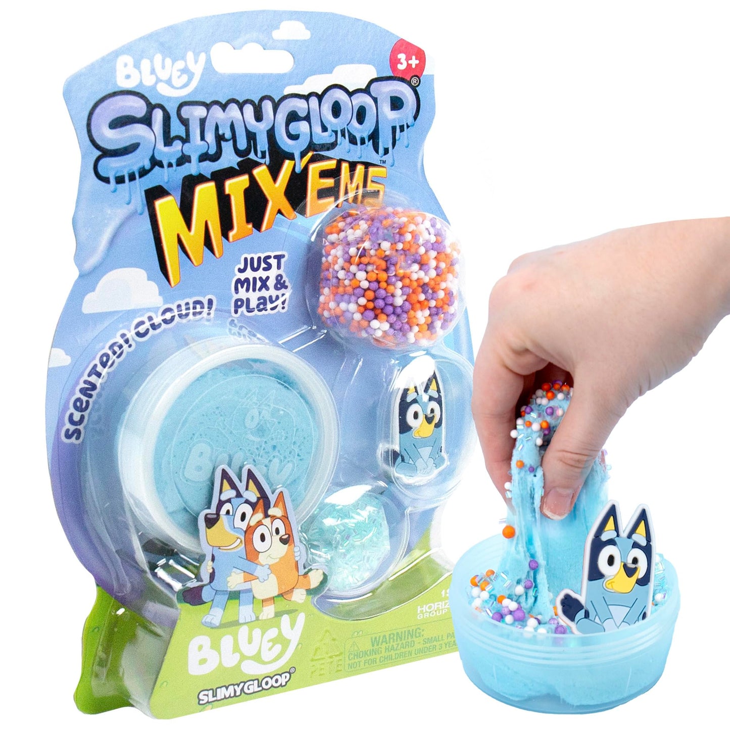 Official Bluey SLIMYGLOOP Mix'Ems: Pre-Made Cloud Slime, Bubblegum Scent | Horizon Group USA