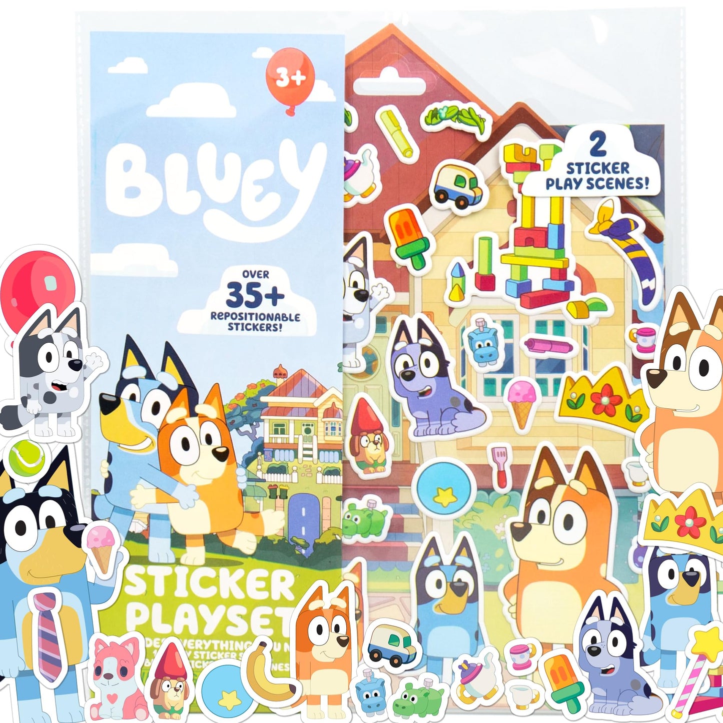 Horizon Group USA Bluey Sticker Playset — 2 Reversible Scenes & 35+ Reusable Puffy Stickers