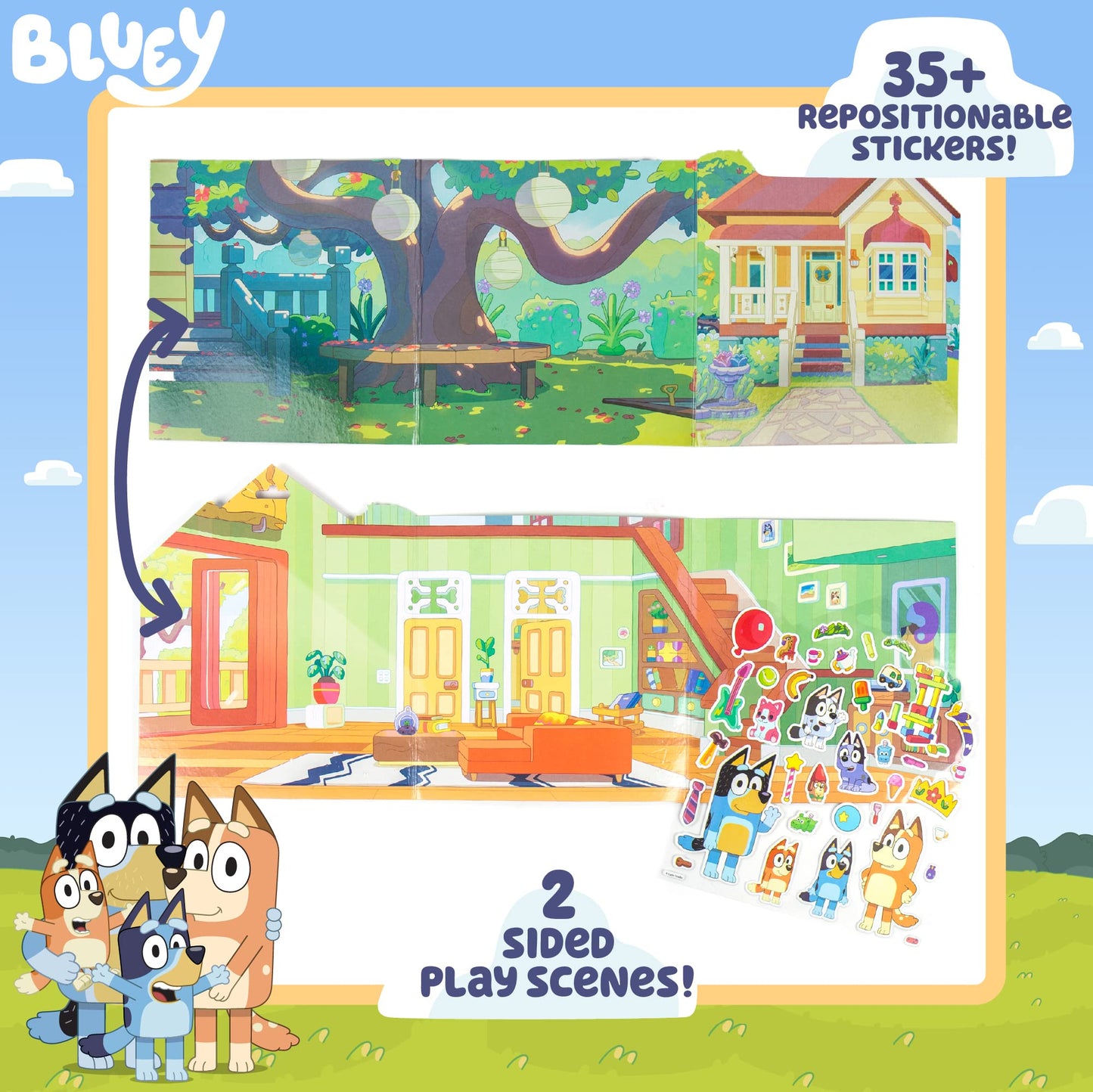 Horizon Group USA Bluey Sticker Playset — 2 Reversible Scenes & 35+ Reusable Puffy Stickers