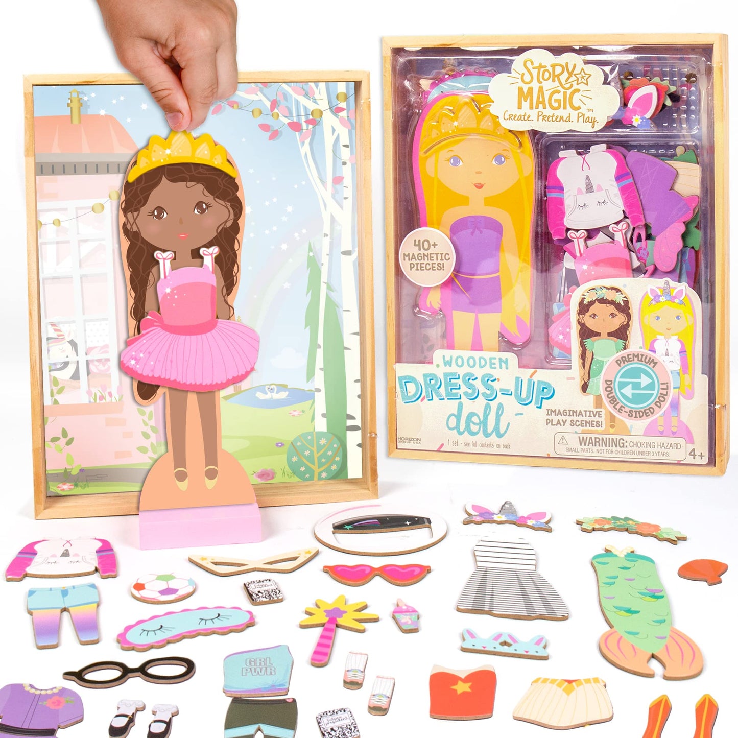 Story Magic Wooden Dress-Up Doll — Horizon Group USA | Double-Sided Magnetic Outfit Set (40+ Pieces)