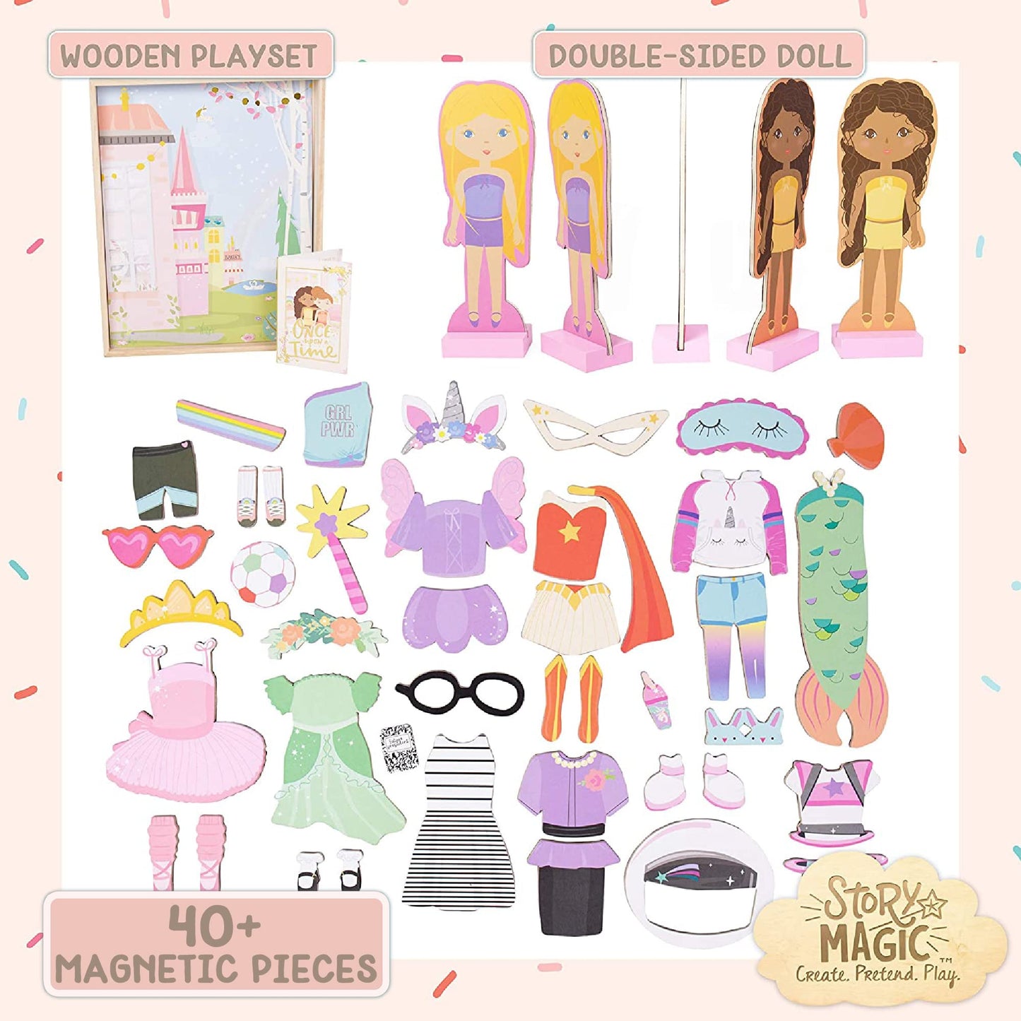 Story Magic Wooden Dress-Up Doll — Horizon Group USA | Double-Sided Magnetic Outfit Set (40+ Pieces)