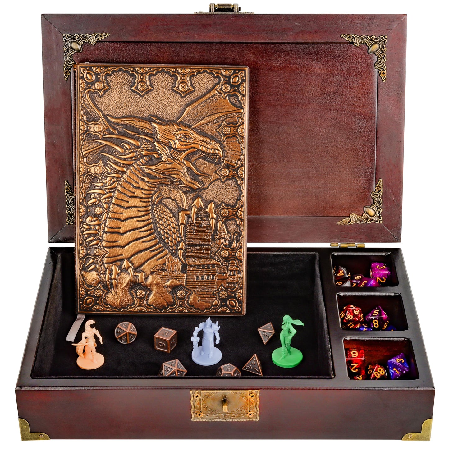 HORNATE DND Dice Tray Starter Set 3-in-1 | D&D Box, Journal & Metal Dice