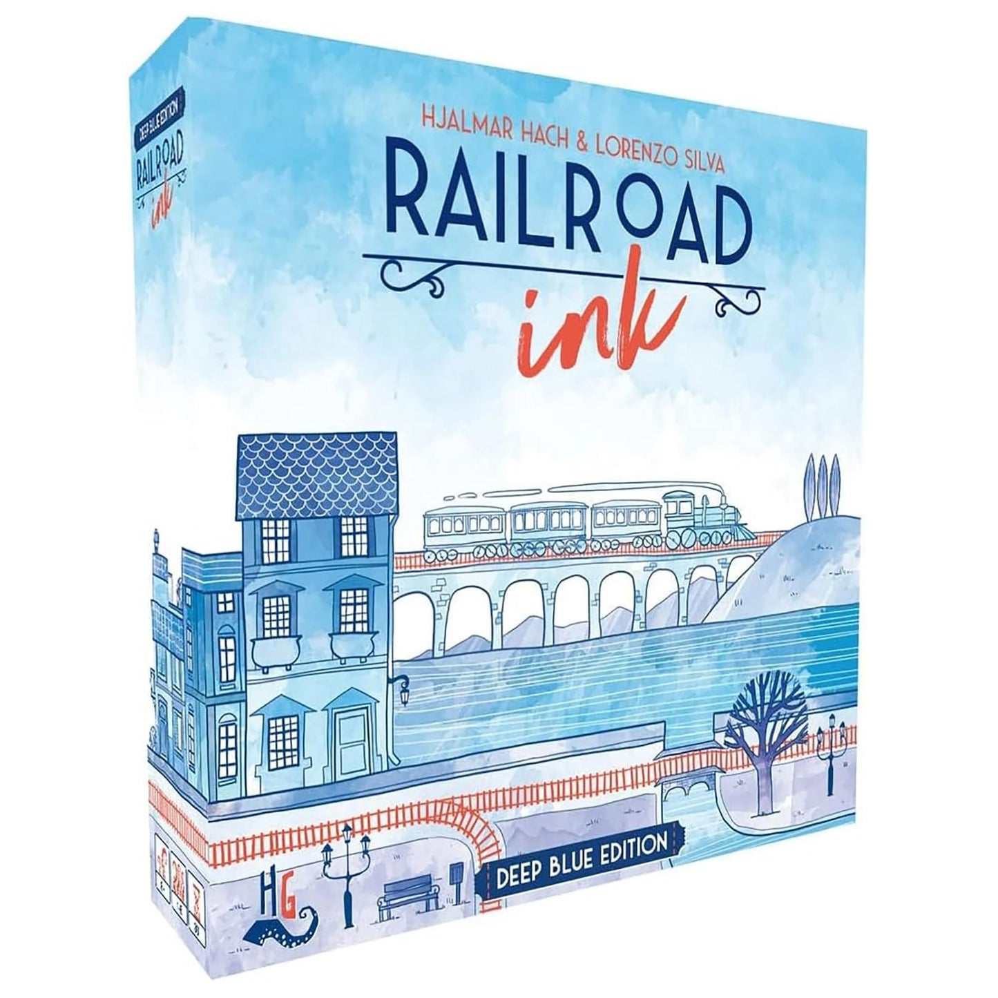 Horrible Guild Railroad Ink: Deep Blue Edition – Draw Railways, 7 Rounds, Expansion Dice Included