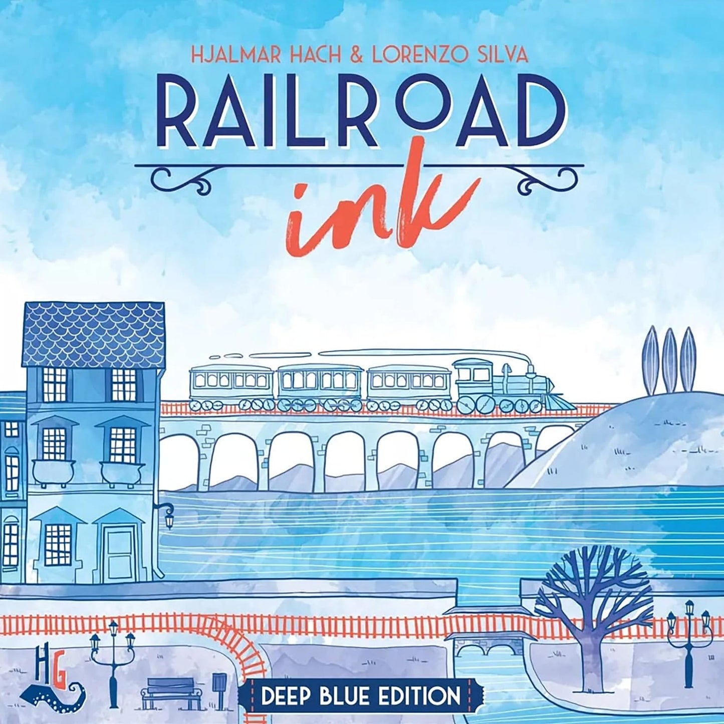Horrible Guild Railroad Ink: Deep Blue Edition – Draw Railways, 7 Rounds, Expansion Dice Included