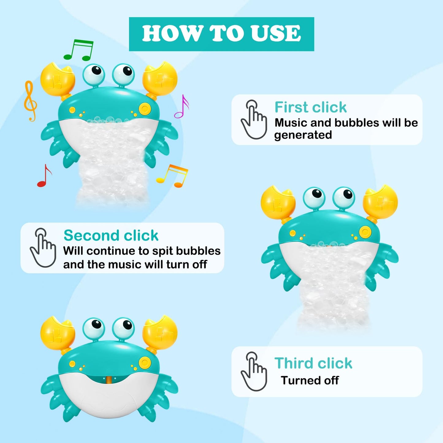 HOSBENI Crab Bubble Bath Toy – Automatic Bubble Maker with Music for Kids