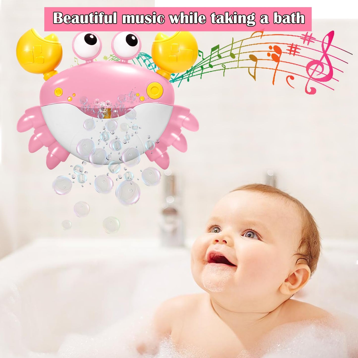 HOSBENI Crab Bubble Bath Maker – Automatic Bubbles & Music Bath Toy with Wall-Mount