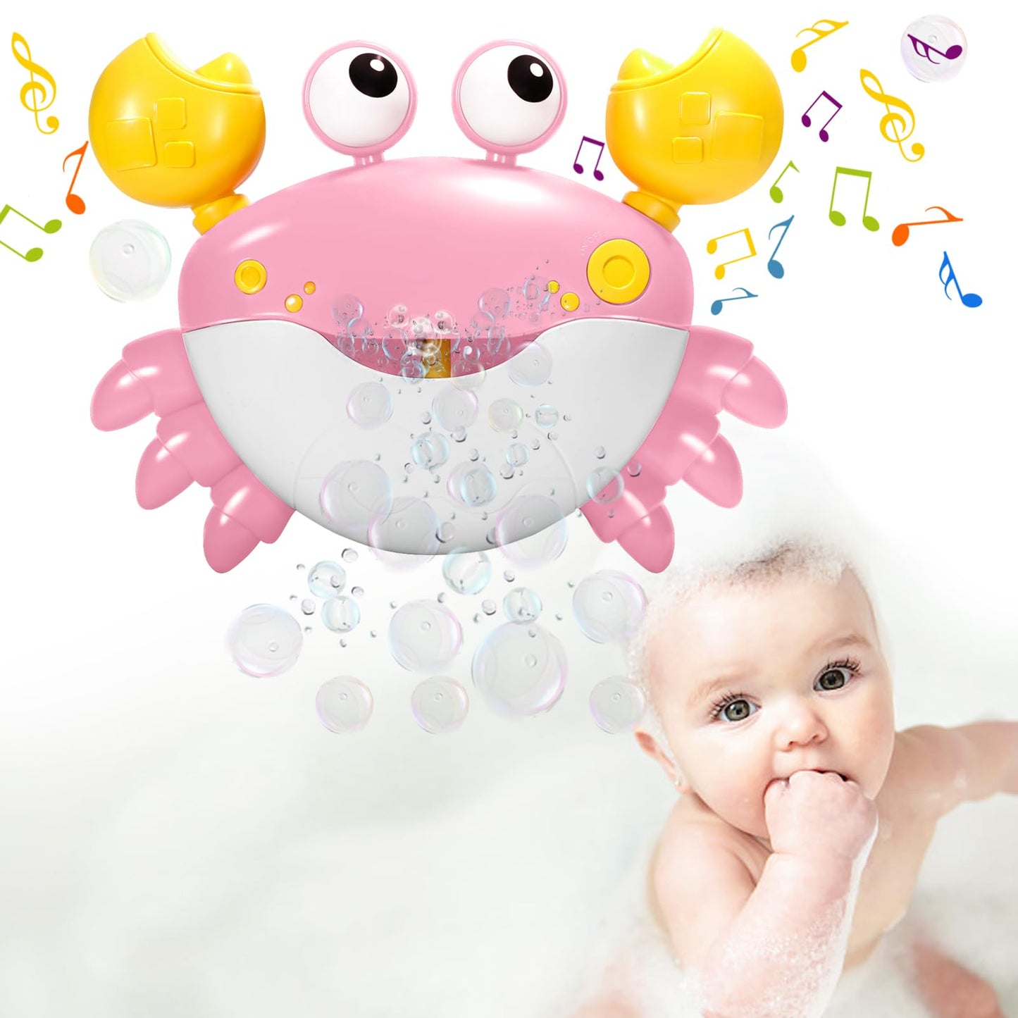 HOSBENI Crab Bubble Bath Maker – Automatic Bubbles & Music Bath Toy with Wall-Mount