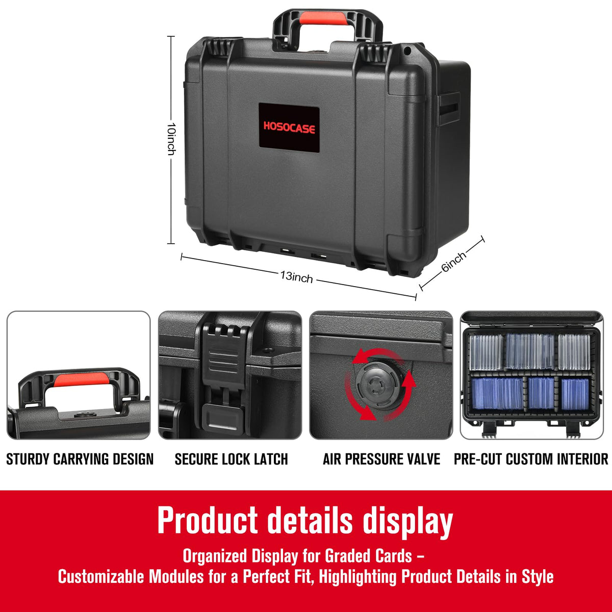 HOSOCASE Sports Card Case Storage Box – 300+ Slabs, IP67 Waterproof, 4 Dividers, PSA Graded Cards Holder