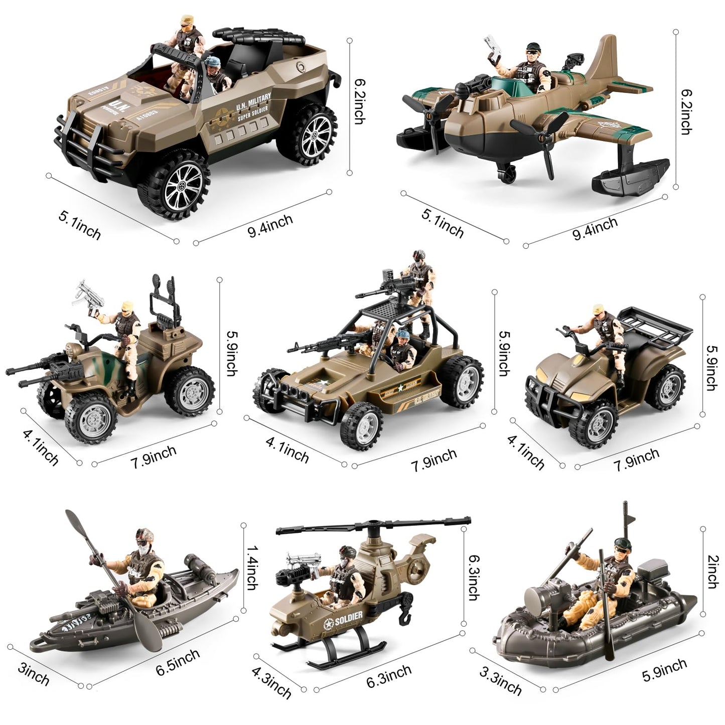 HOSPONY 56-in-1 Army Toys for Boys 4-12 – Trucks, Helicopters, Kayak Boat & Gear