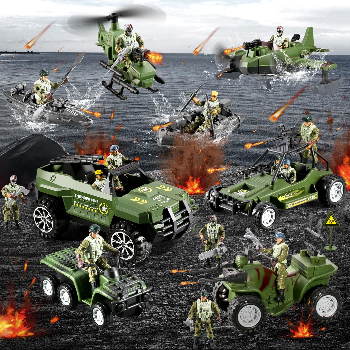 HOSPONY 58-in-1 Army Toys for Boys – Military Vehicles, Action Figures & Gear