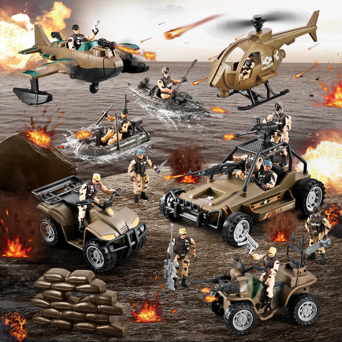 HOSPONY 78-in-1 Army Men Toys Set – Realistic Vehicles & Figures