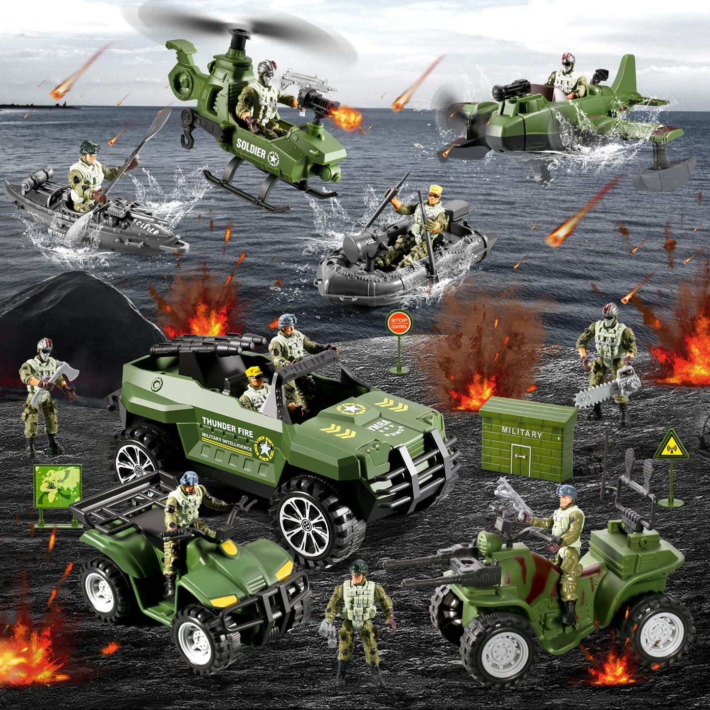 HOSPONY 78-in-1 Army Men Toys Set – Realistic Vehicles & Figures for Imaginative Play