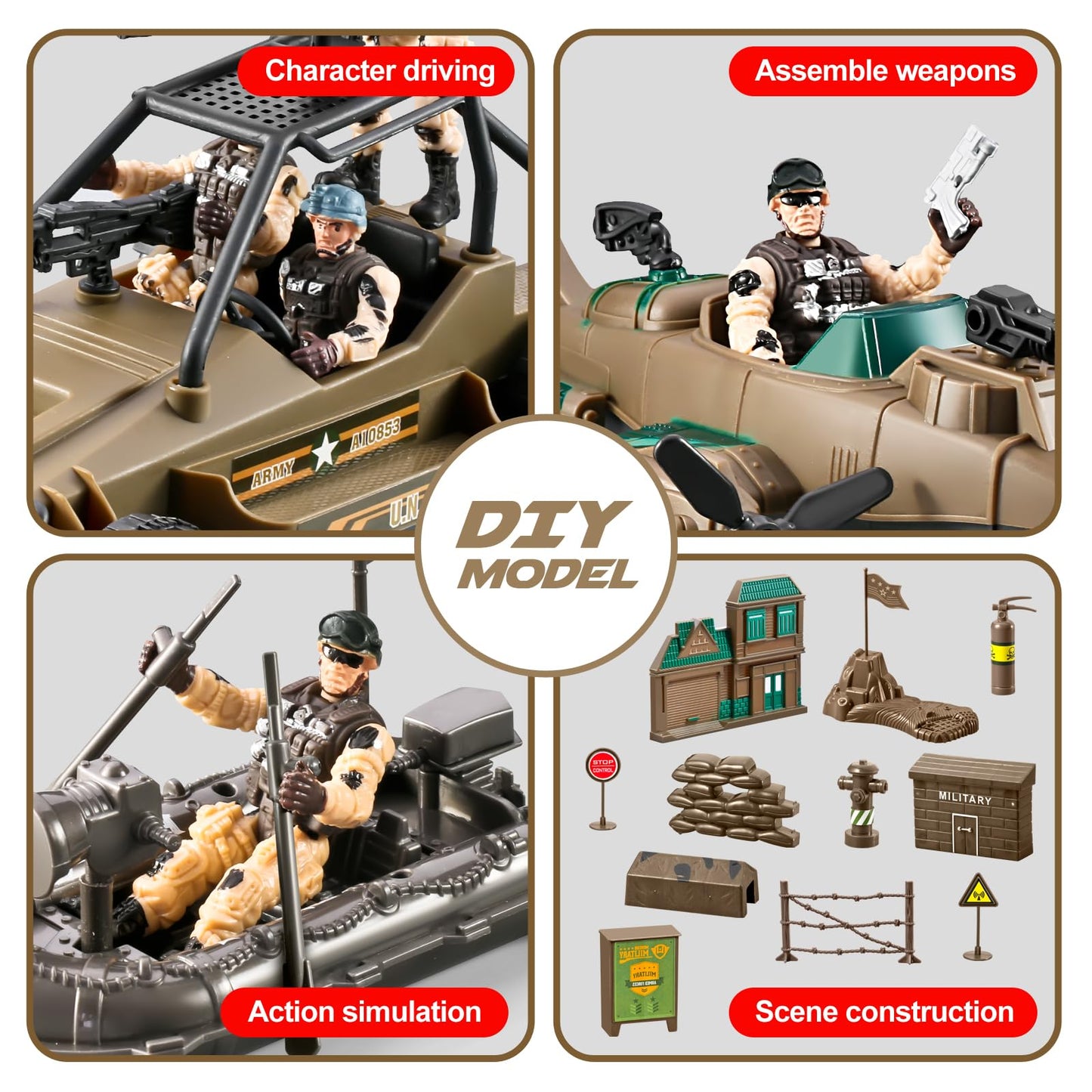 HOSPONY 78-in-1 Army Men Toys Set – Realistic Vehicles & Figures