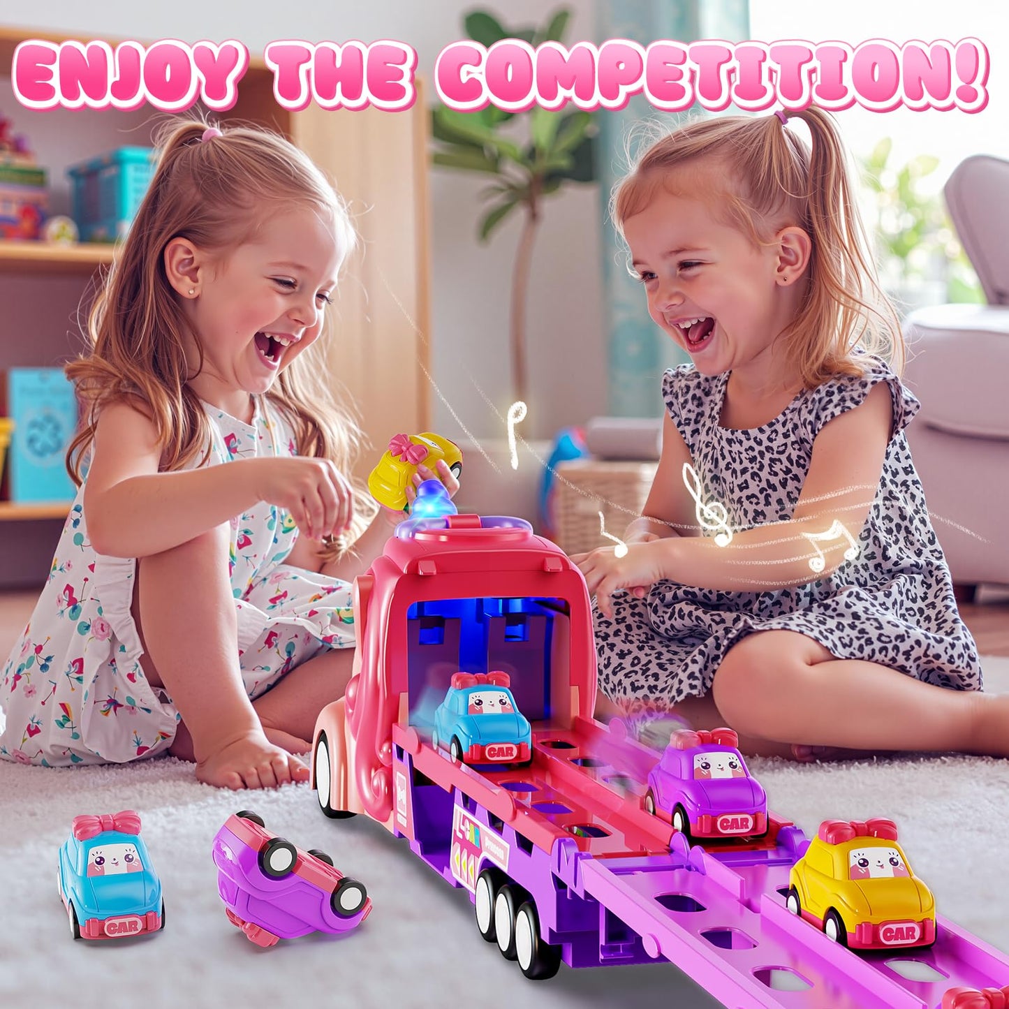 Hot Bee Girls Toy Car Set: 6 Princess Cars & 2-Player Unicorn Track with Lights & Sounds