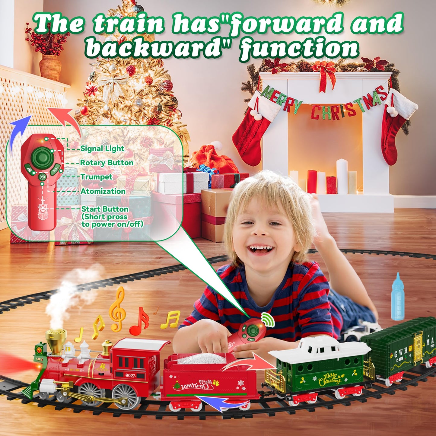 Hot Bee Christmas Train Set with Remote Control – Lights, Smoke & Sound