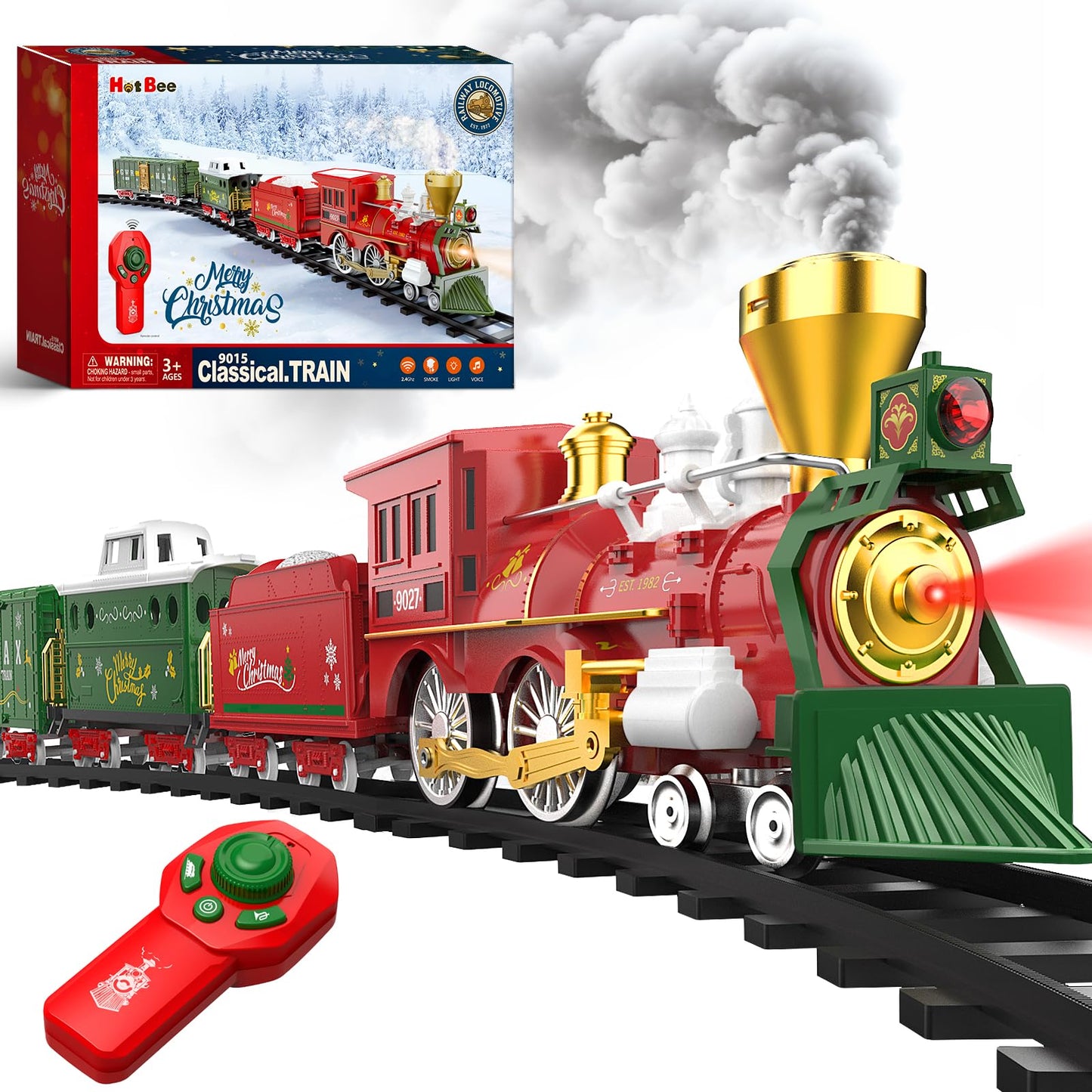 Hot Bee Christmas Train Set with Remote Control – Lights, Smoke & Sound