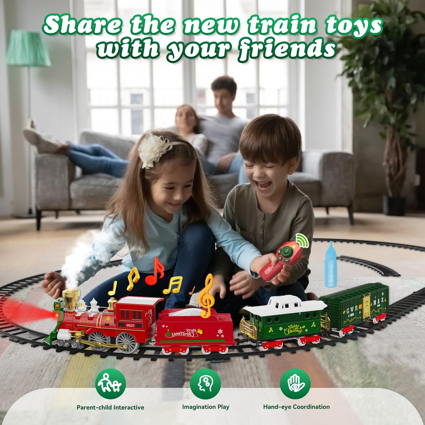 Hot Bee Christmas Train Set with Remote Control – Lights, Smoke & Sound