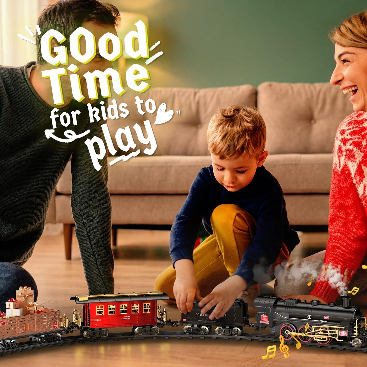 Hot Bee Train Set - Alloy Toy Trains with Glowing Carriage, Smoke, Lights & Silent Mode for 3-8 Year Olds