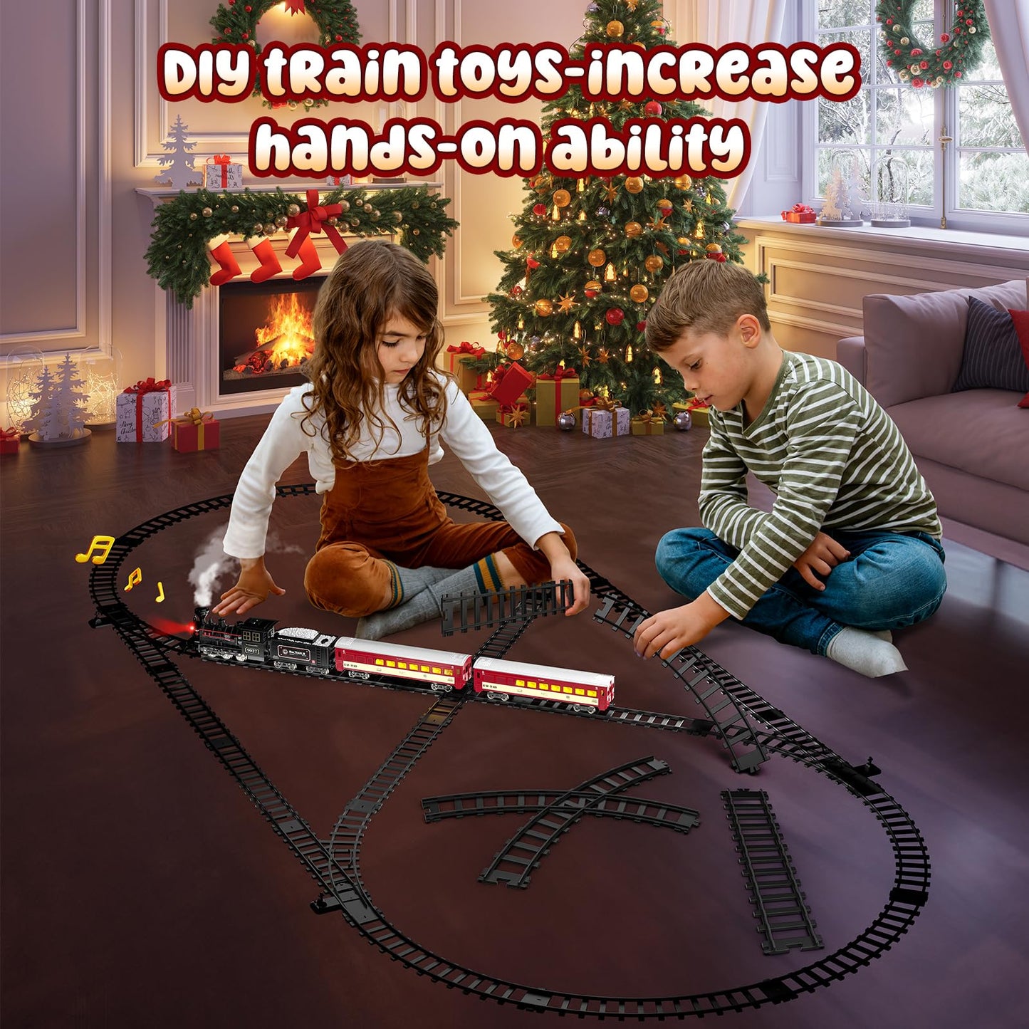 Hot Bee Train Set - Metal Toy Trains with Luxury Tracks, Glowing Passengers | USB Rechargeable Christmas Train