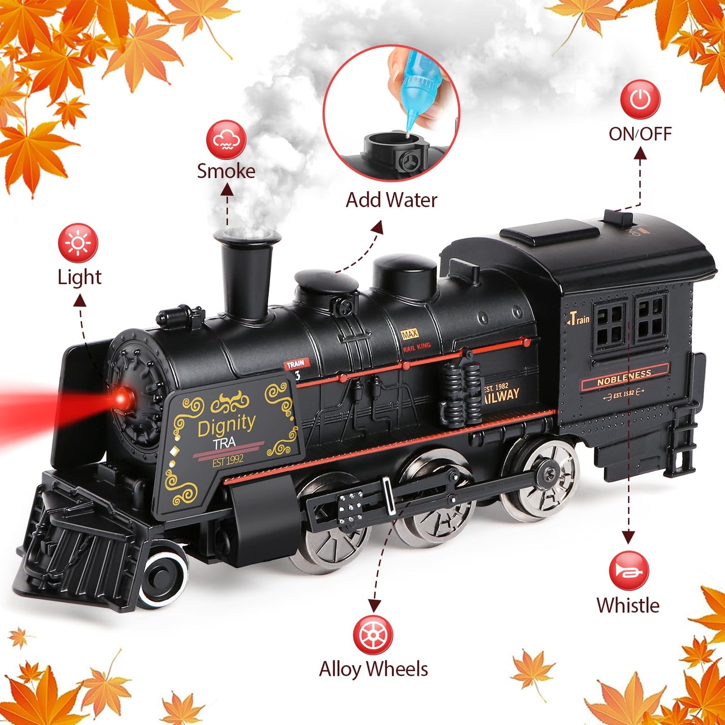 Hot Bee Train Set – Alloy Electric Locomotive, Tracks, Smoke, USB Rechargeable (Ages 3–8+)