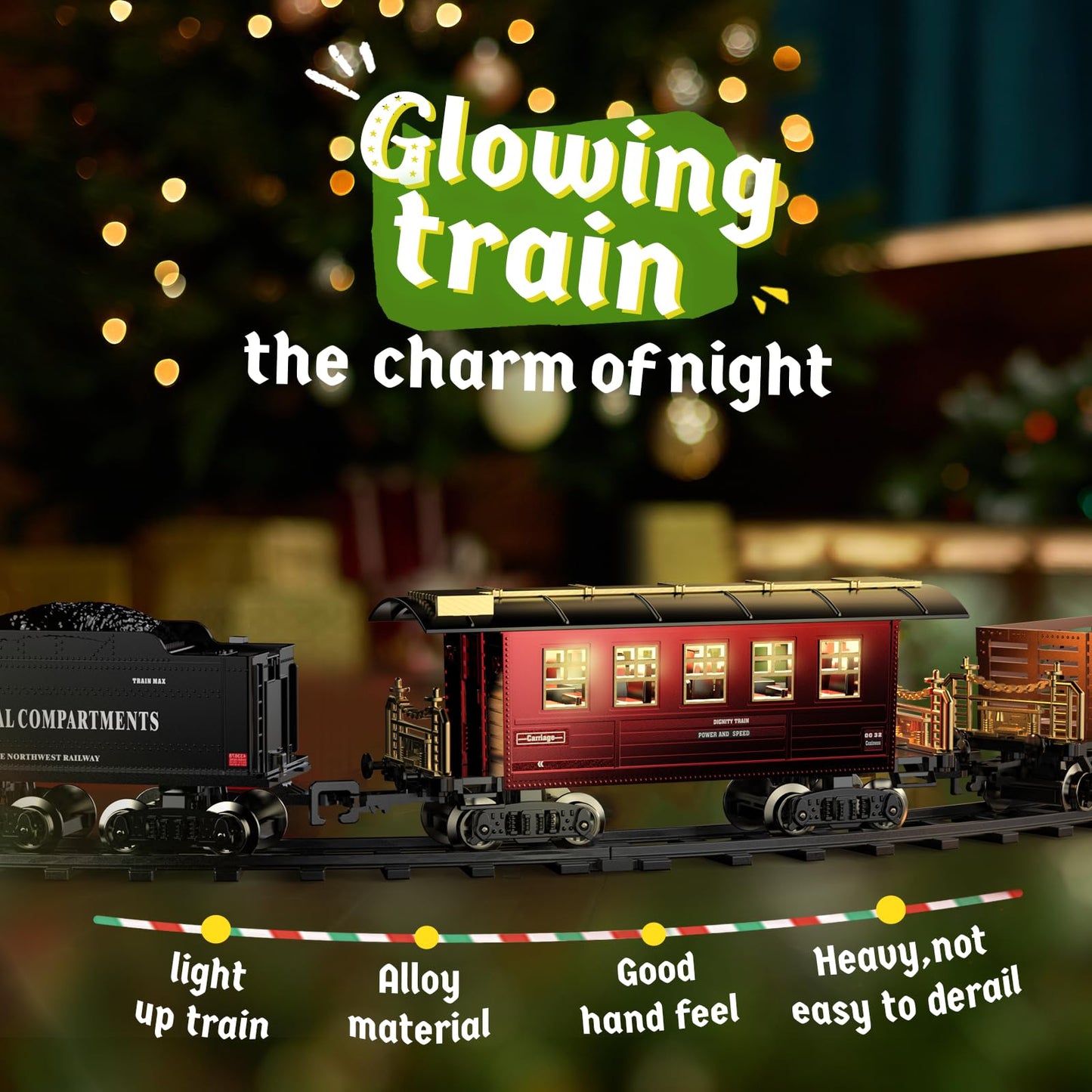 Hot Bee Train Set - Alloy Toy Trains with Glowing Carriage, Smoke, Lights & Silent Mode for 3-8 Year Olds