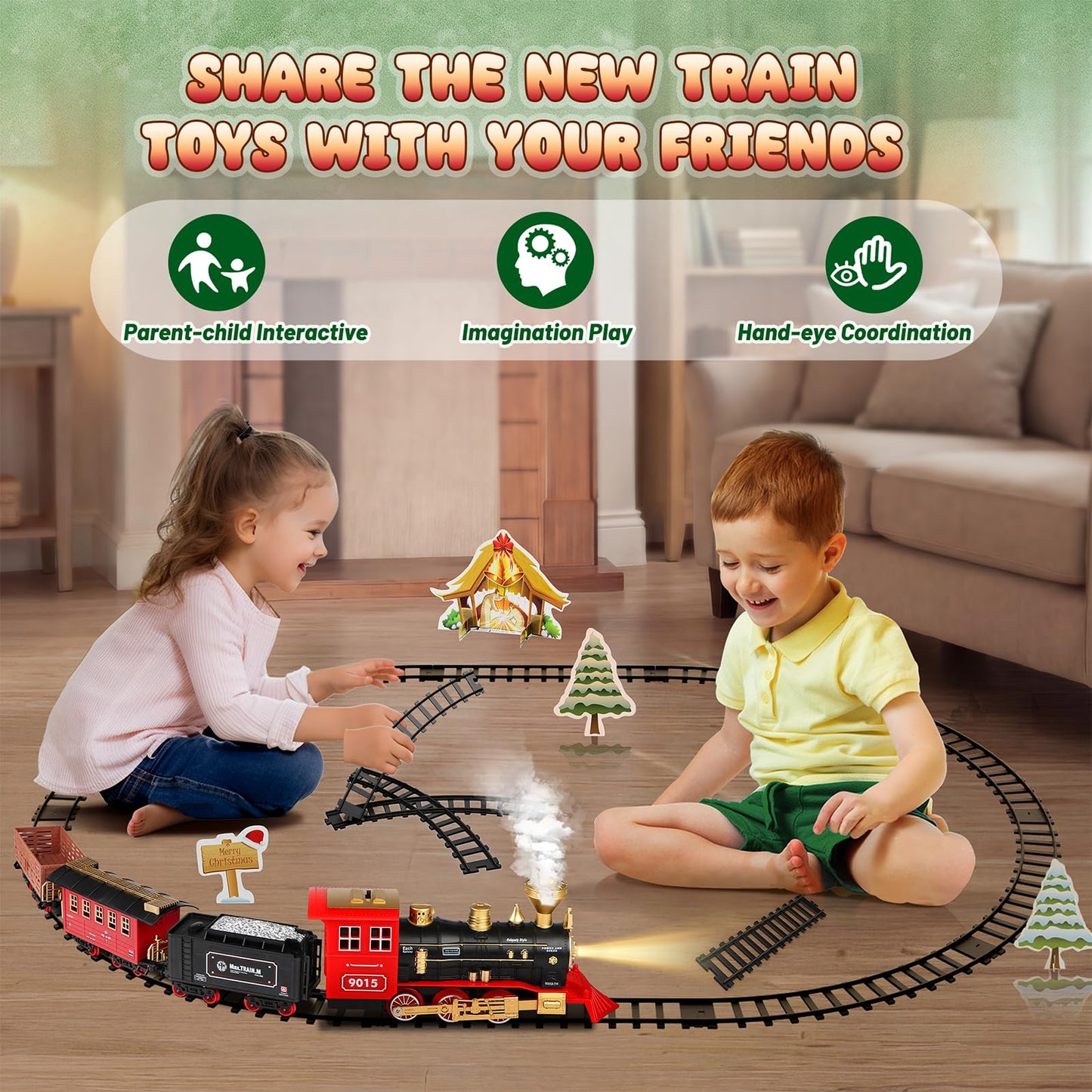 Hot Bee Train Set with Lights, Smoke & Sound — Fun Toddler Train Toys for 3–8+ Years | Christmas Tree Gift