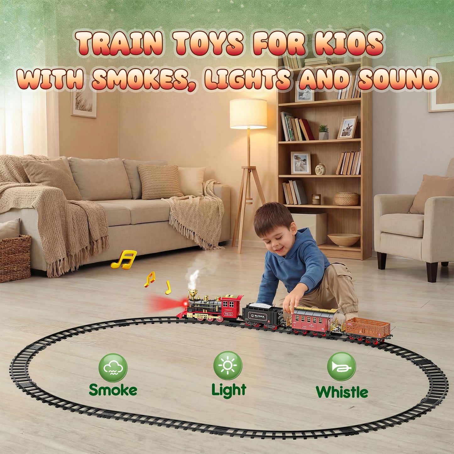 Hot Bee Train Set with Lights, Smoke & Sound — Fun Toddler Train Toys for 3–8+ Years | Christmas Tree Gift