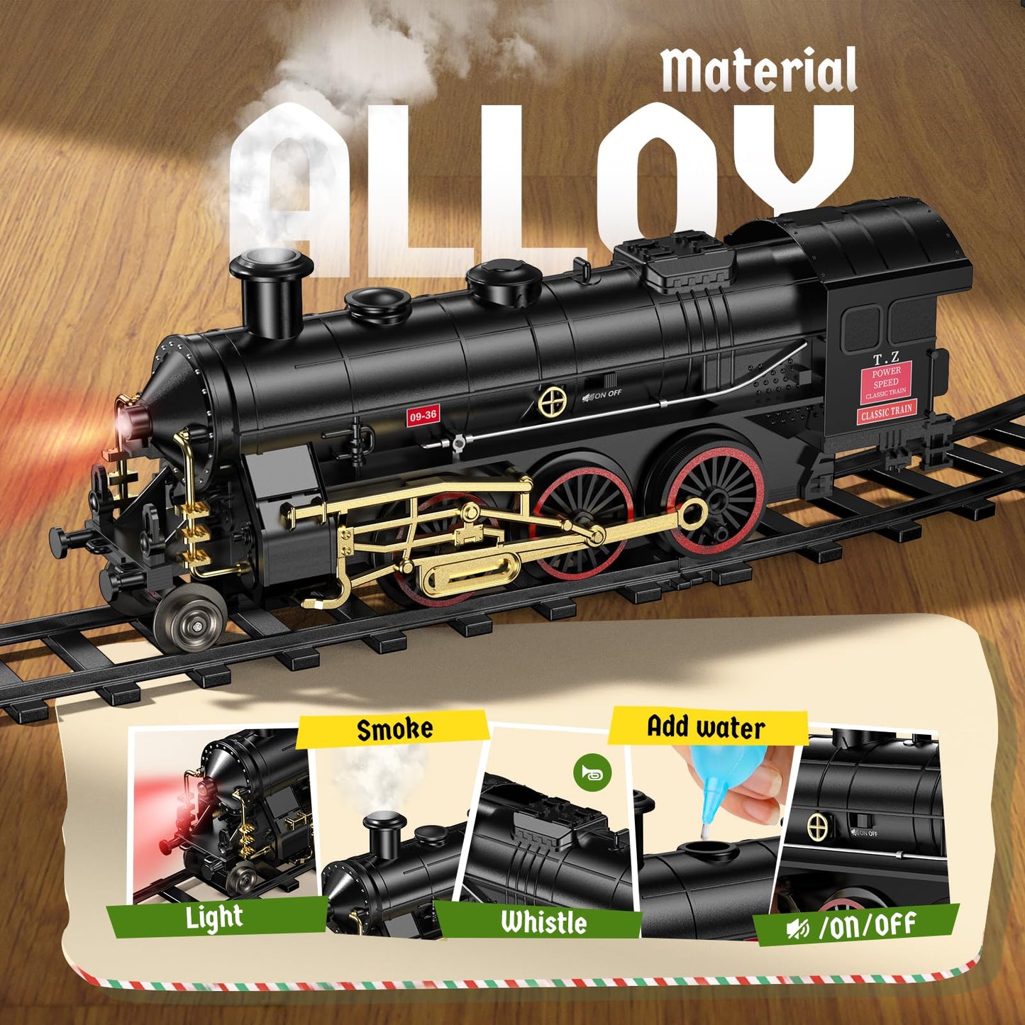 Hot Bee Train Set - Alloy Toy Trains with Glowing Carriage, Smoke, Lights & Silent Mode for 3-8 Year Olds