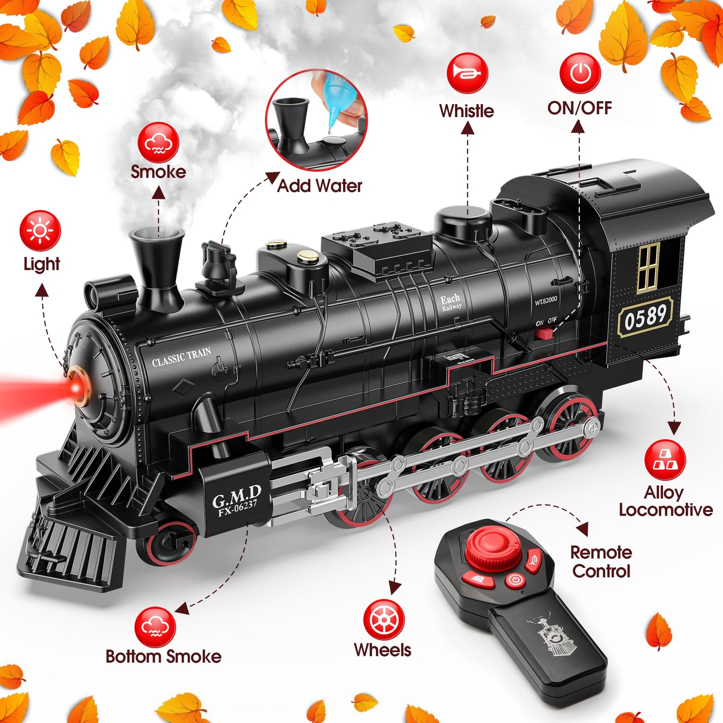 Hot Bee Train Set for Boys | Alloy RC Steam Locomotive, Light-Up Cars & Tracks – Christmas Gift 3-8+