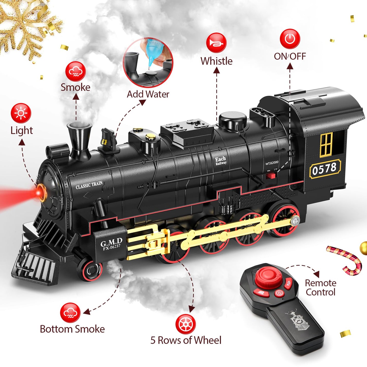 Hot Bee Train Set – Remote Control Steam Locomotive with Lights for Kids 3-8