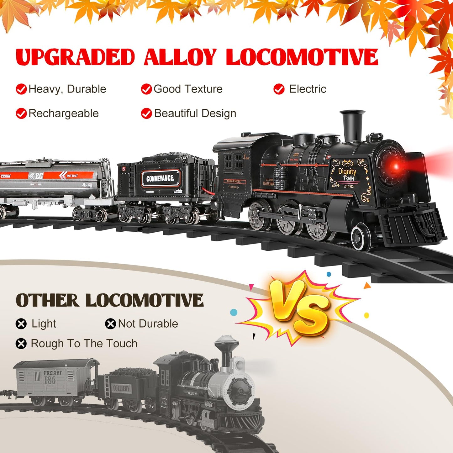 Hot Bee Train Set – Alloy Electric Locomotive, Tracks, Smoke, USB Rechargeable (Ages 3–8+)