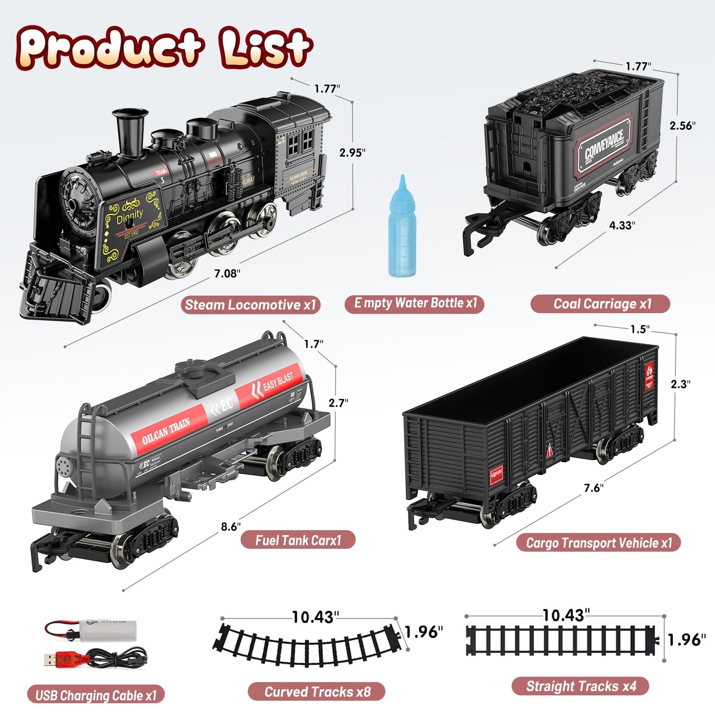 Hot Bee Train Set – Alloy Electric Locomotive, Tracks, Smoke, USB Rechargeable (Ages 3–8+)