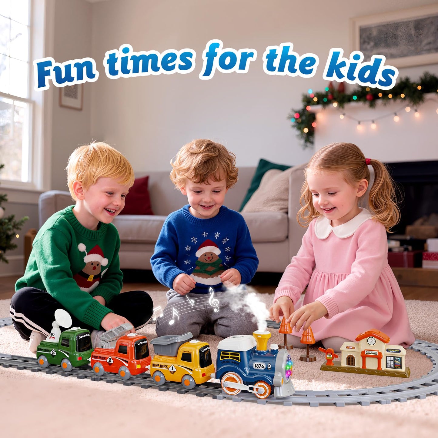 Hot Bee Train Set with Steam, Lights & Sound for Toddlers | Magnetic Connection Train Toys