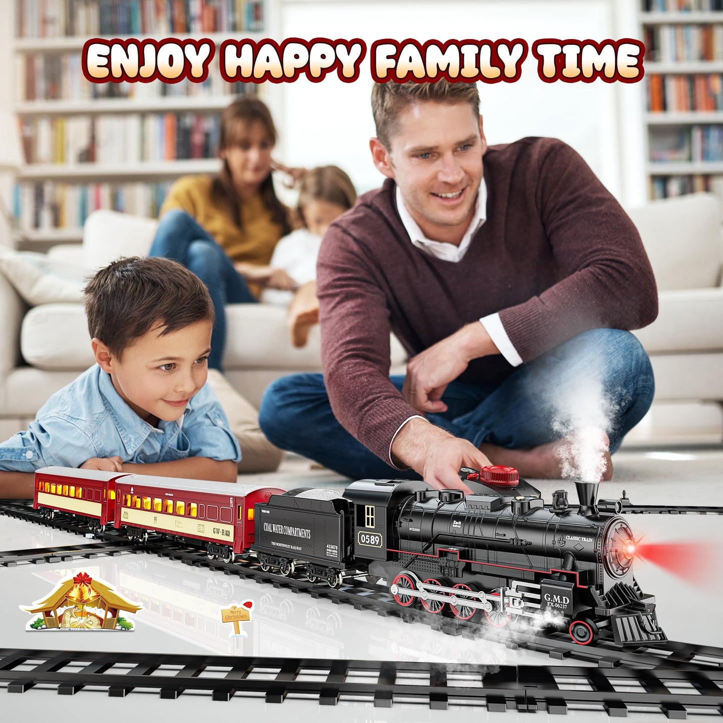 Hot Bee Train Set for Boys | Alloy RC Steam Locomotive, Light-Up Cars & Tracks – Christmas Gift 3-8+