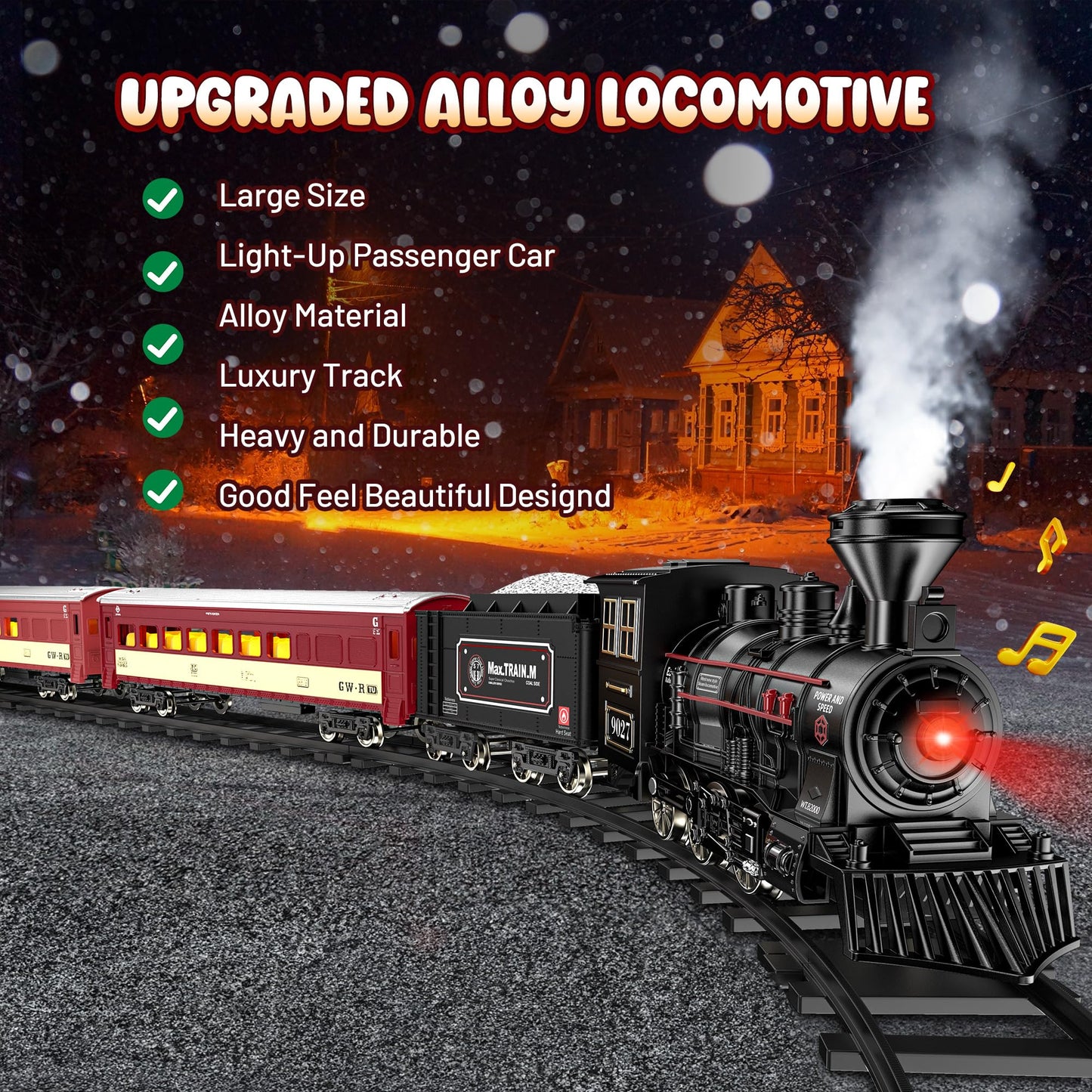 Hot Bee Train Set - Metal Toy Trains with Luxury Tracks, Glowing Passengers | USB Rechargeable Christmas Train