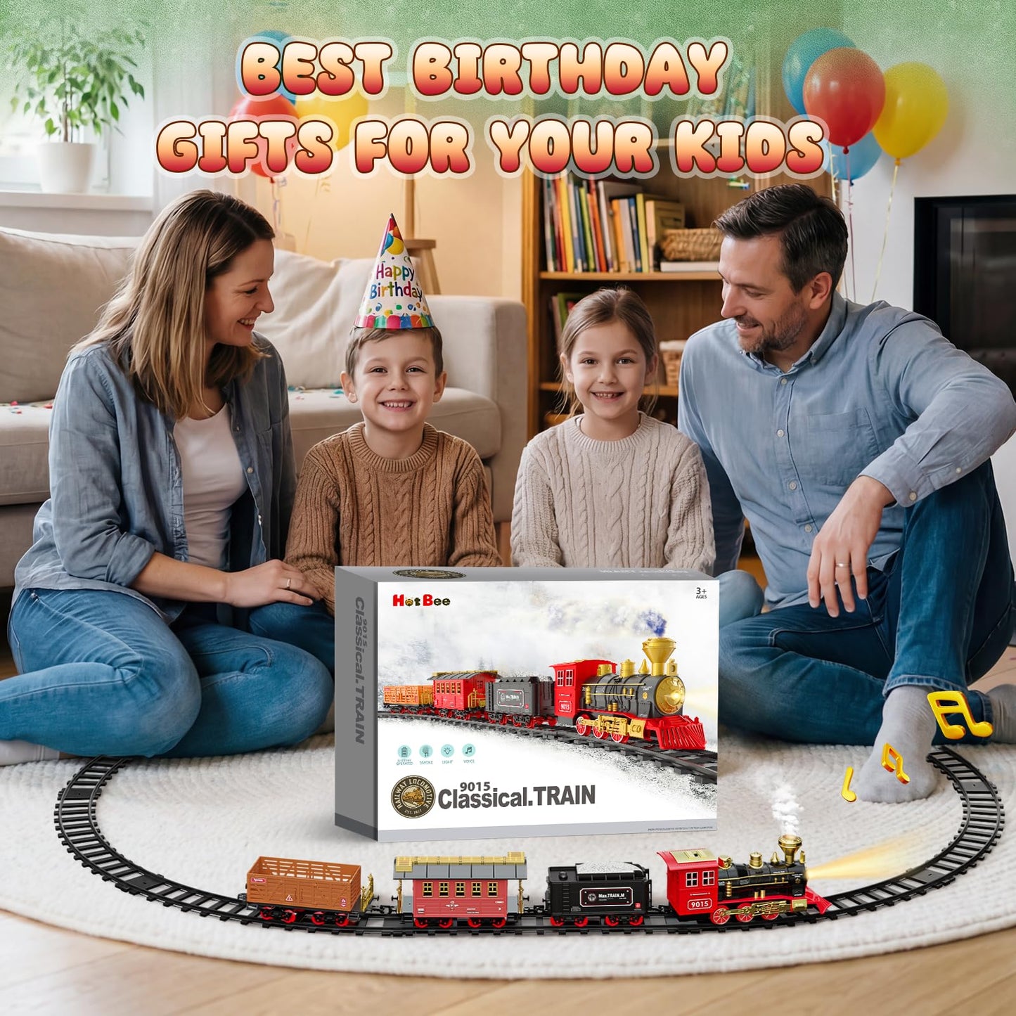 Hot Bee Train Set with Lights, Smoke & Sound — Fun Toddler Train Toys for 3–8+ Years | Christmas Tree Gift
