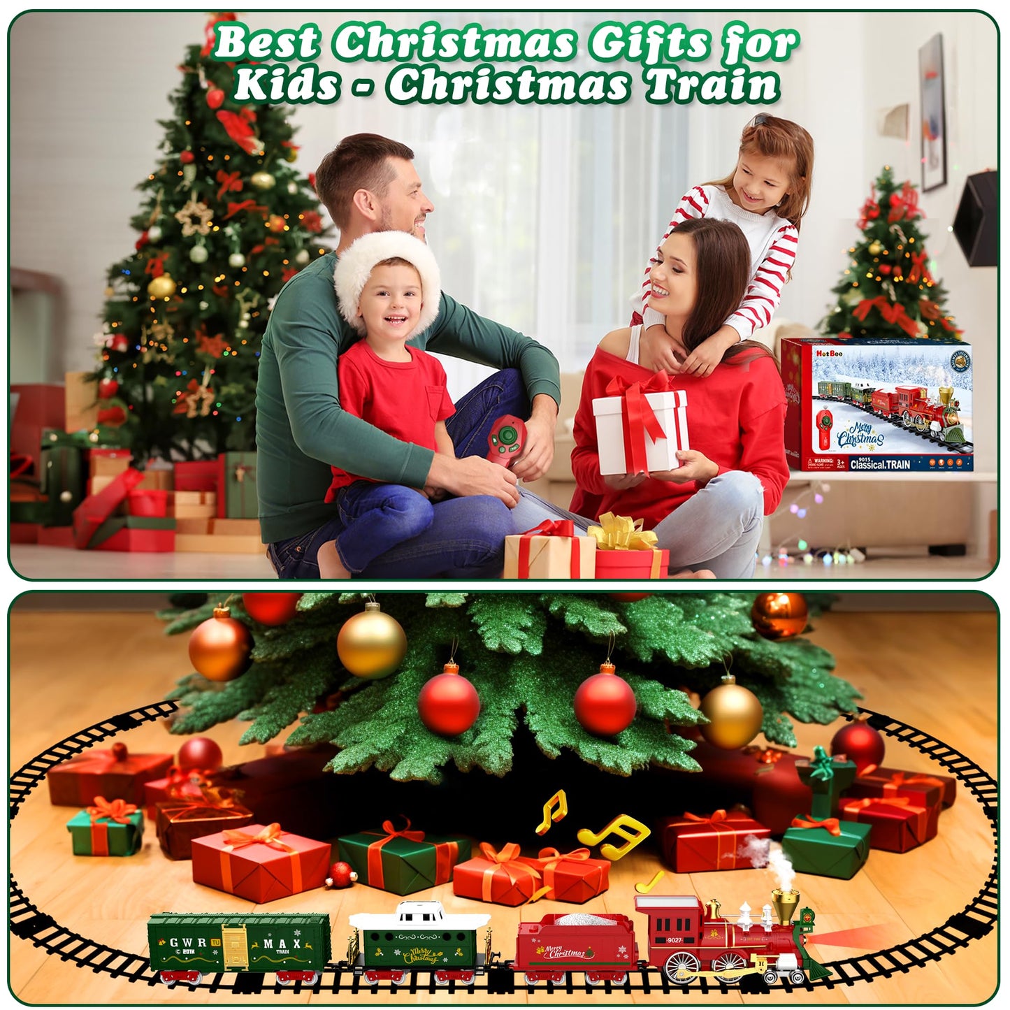 Hot Bee Christmas Train Set with Remote Control – Lights, Smoke & Sound