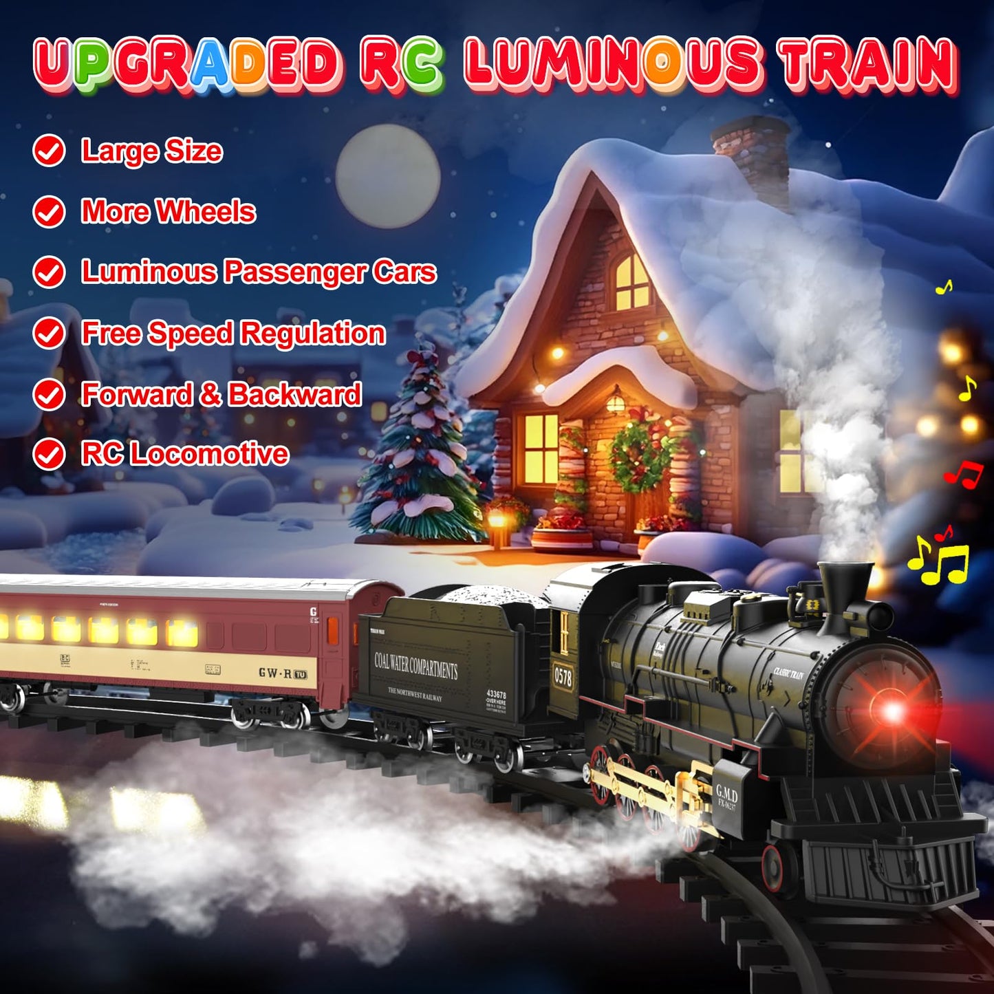 Hot Bee Train Set – Remote Control Steam Locomotive with Lights for Kids 3-8