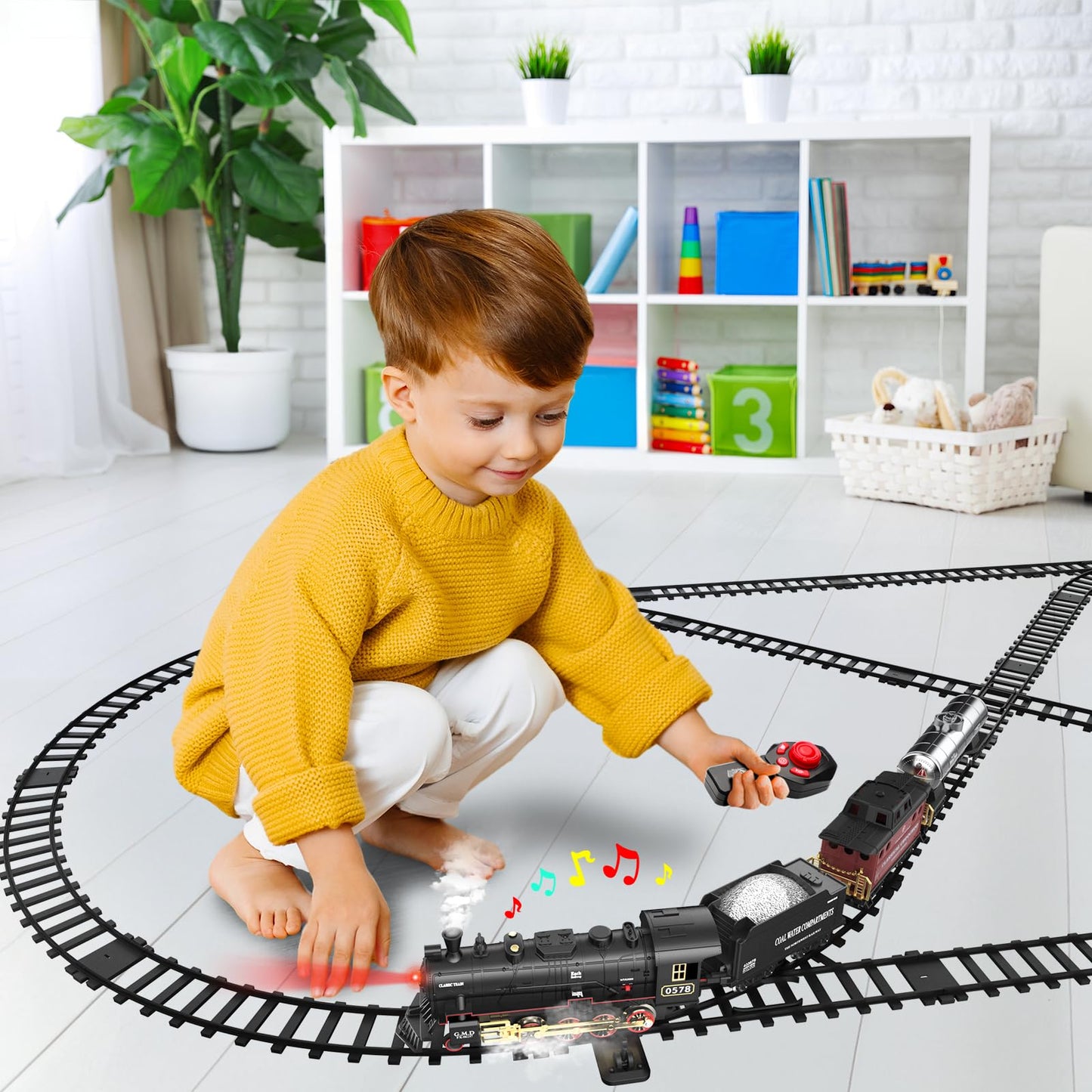 Hot Bee Alloy RC Train Set with Steam Locomotive and Tracks - Gift for Kids 3-8
