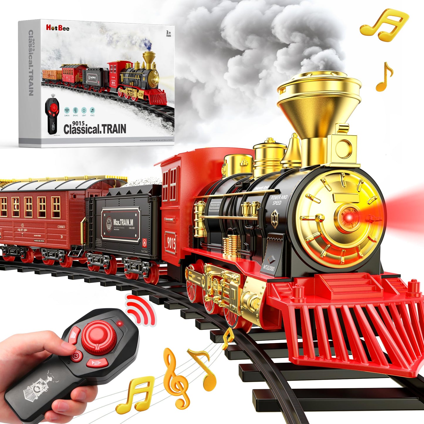 Hot Bee Train Set with Remote Control - Lights, Smoke & Sound for Kids