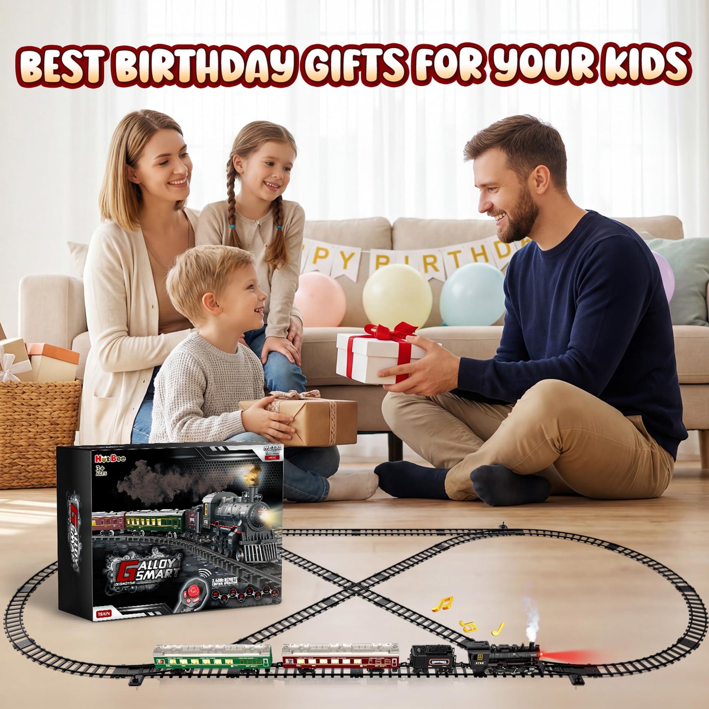 Hot Bee Train Set: Remote-Control Christmas Train with Glow Carriages