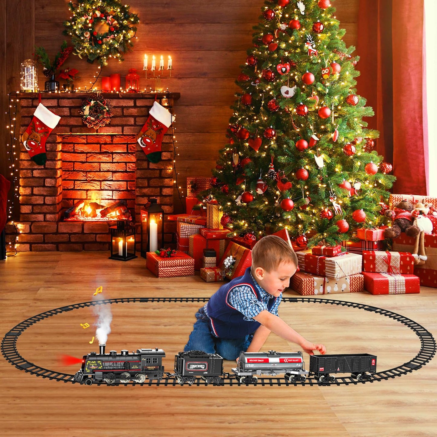 Hot Bee Train Set – Alloy Electric Locomotive, Tracks, Smoke, USB Rechargeable (Ages 3–8+)