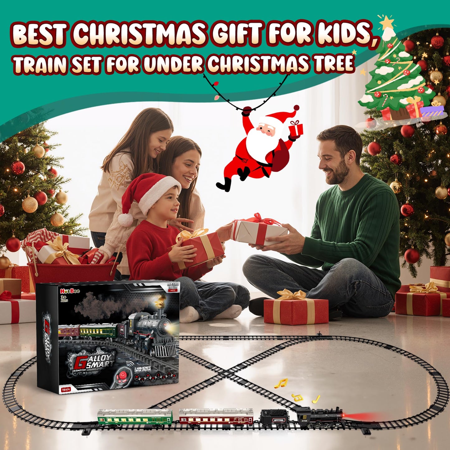 Hot Bee Train Set: Remote-Control Christmas Train with Glow Carriages