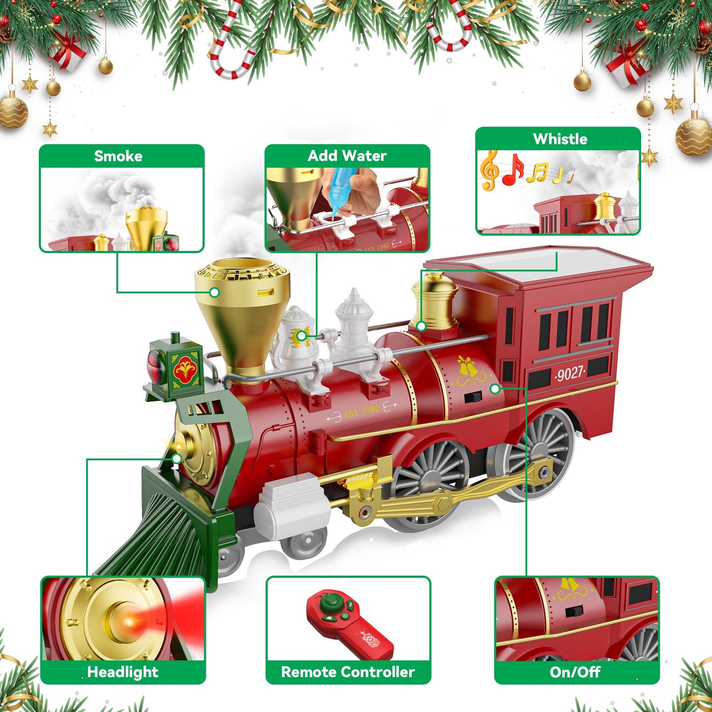 Hot Bee Christmas Train Set with Remote Control – Lights, Smoke & Sound